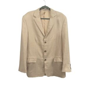 Men's Pure Linen Blazer by‎ Code – Size 42R Tan Beige Two-Button Lightweight